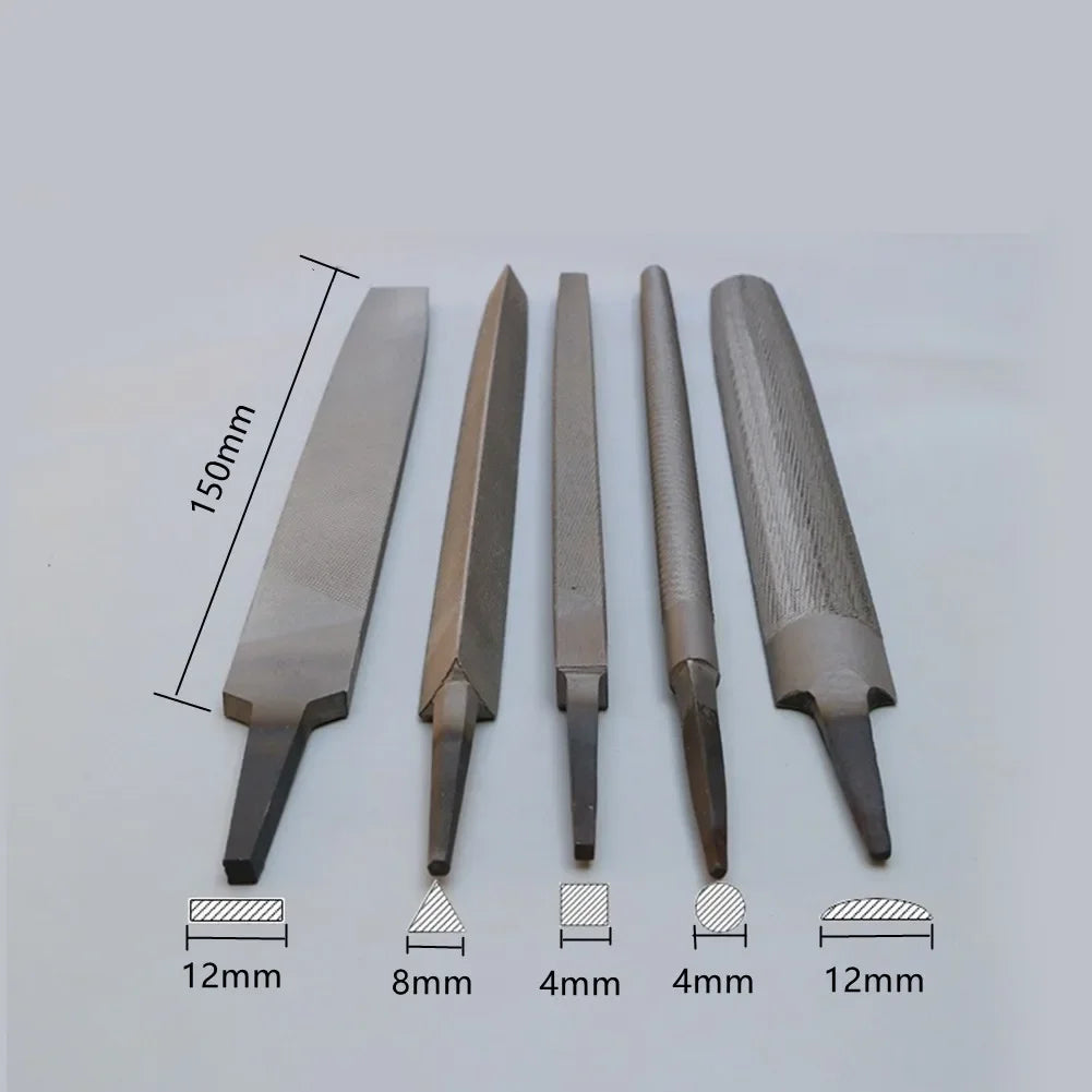 5Pcs 6 Inch Industrial Steel Files Set Flat/Round/Half Round/Triangle/Square For Metalworking Woodworking Steel Rasp File Flat