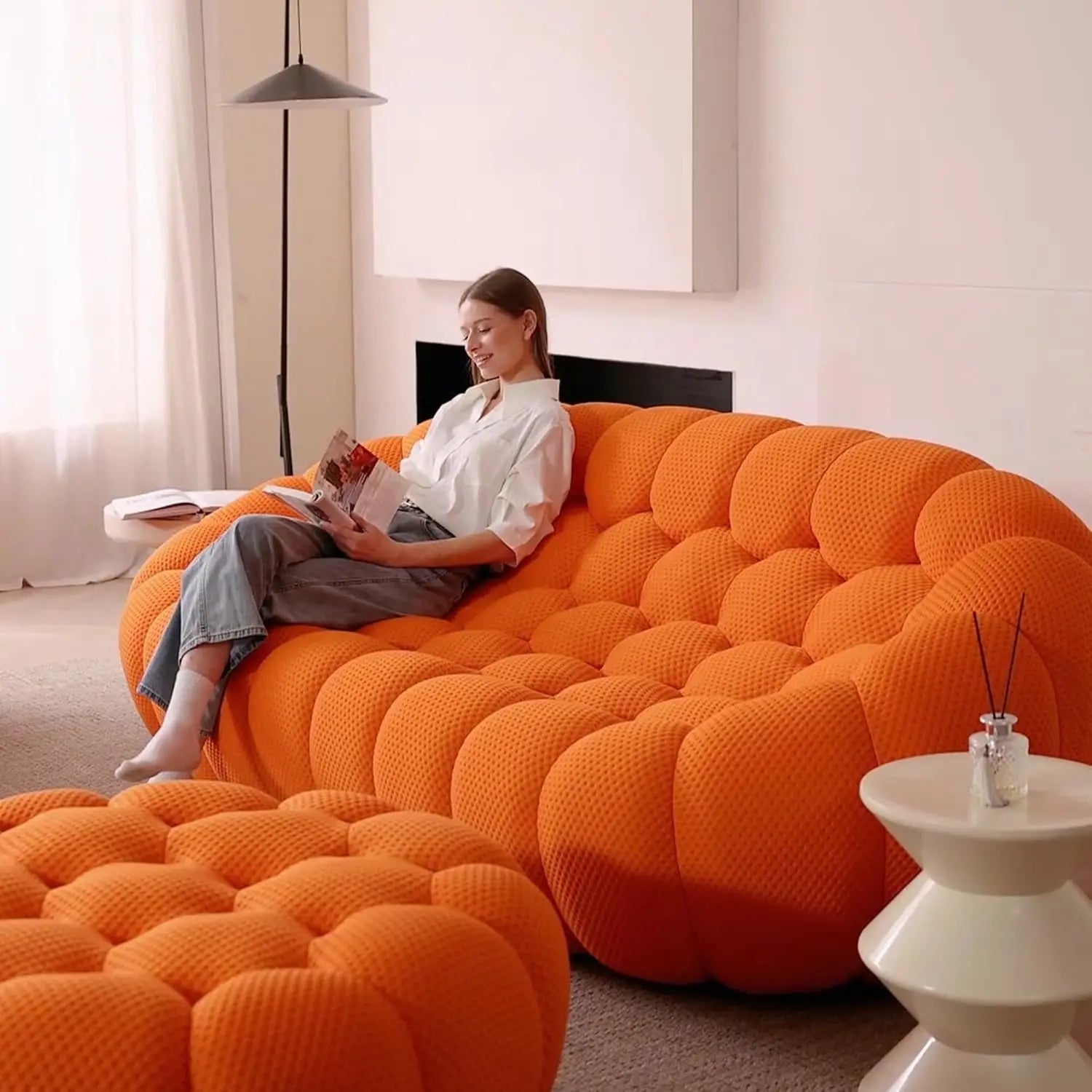 Bubble Couch, 78.74'' Curved Loveseat Couch, Memory Foam Bubble Sofa Round Lazy Floor Sofa, 3D Honeycomb Shape Curved, Custom