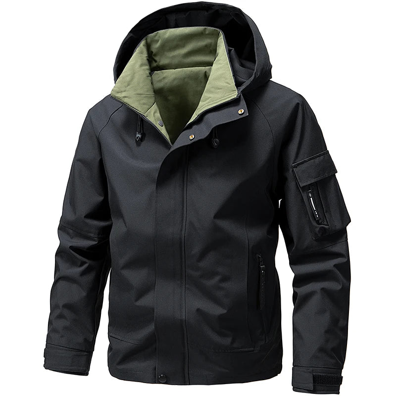 2026 Spring Waterproof Hooded Jacket Men Outdoor Softshell Zip Up Windbreaker Jackets Hiking Camping Coat Autumn Thin Overcoat