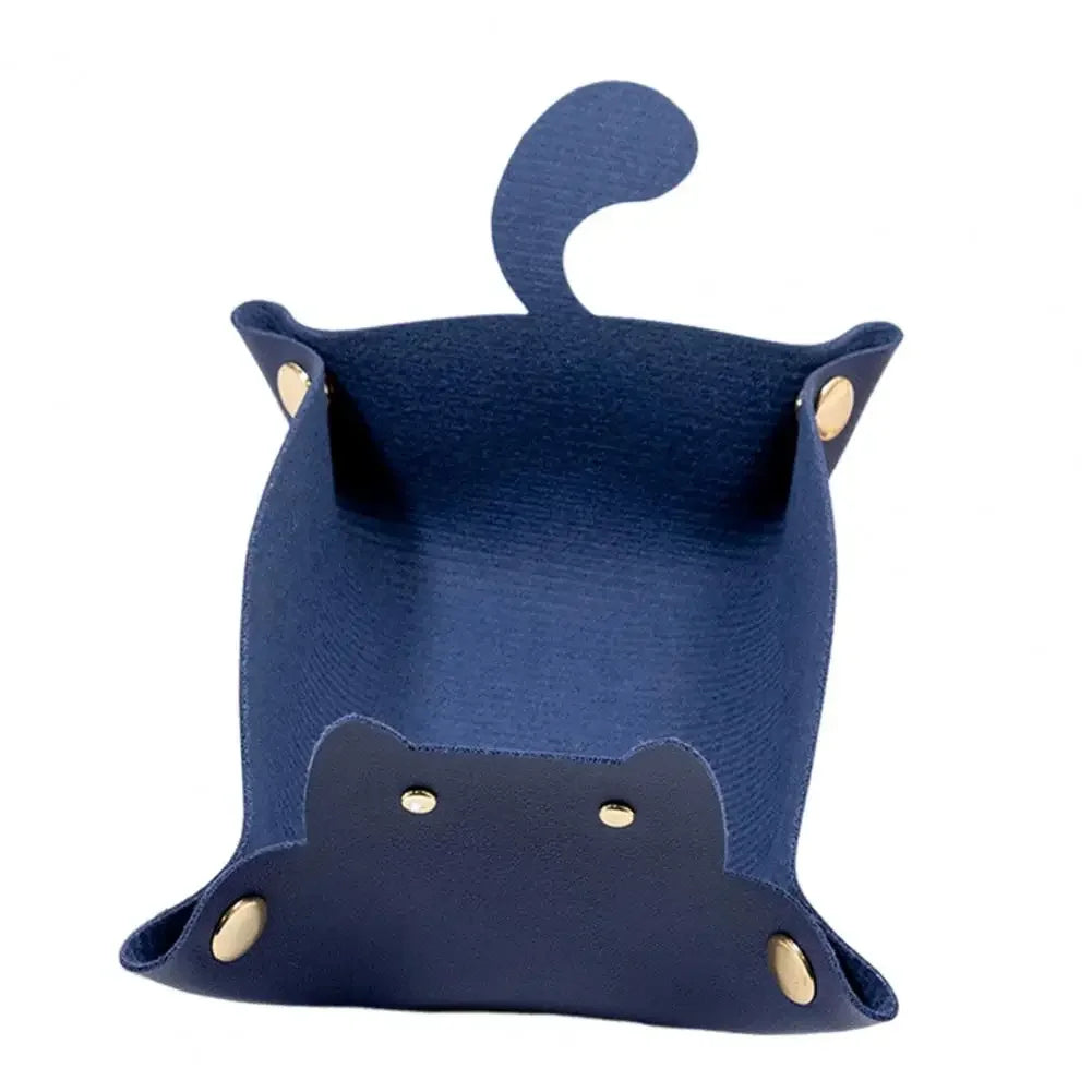 New Cute Cat Dice Tray with Metal Clasp Large Capacity Foldable for Easy Portable Desktop Storage with Artificial Leather Tray