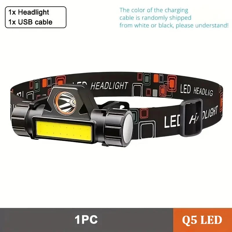 1/2PCS LED+COB Portable Headlamp with 400MAh Magnetic Lightweight Head Flashlight for Outdoor Camping Running Fishing Emergency