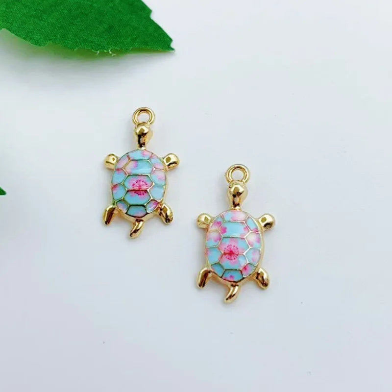 16pcs mixed with 16 cute oil drop printed ocean turtle DIY accessories pendant alloy accessories