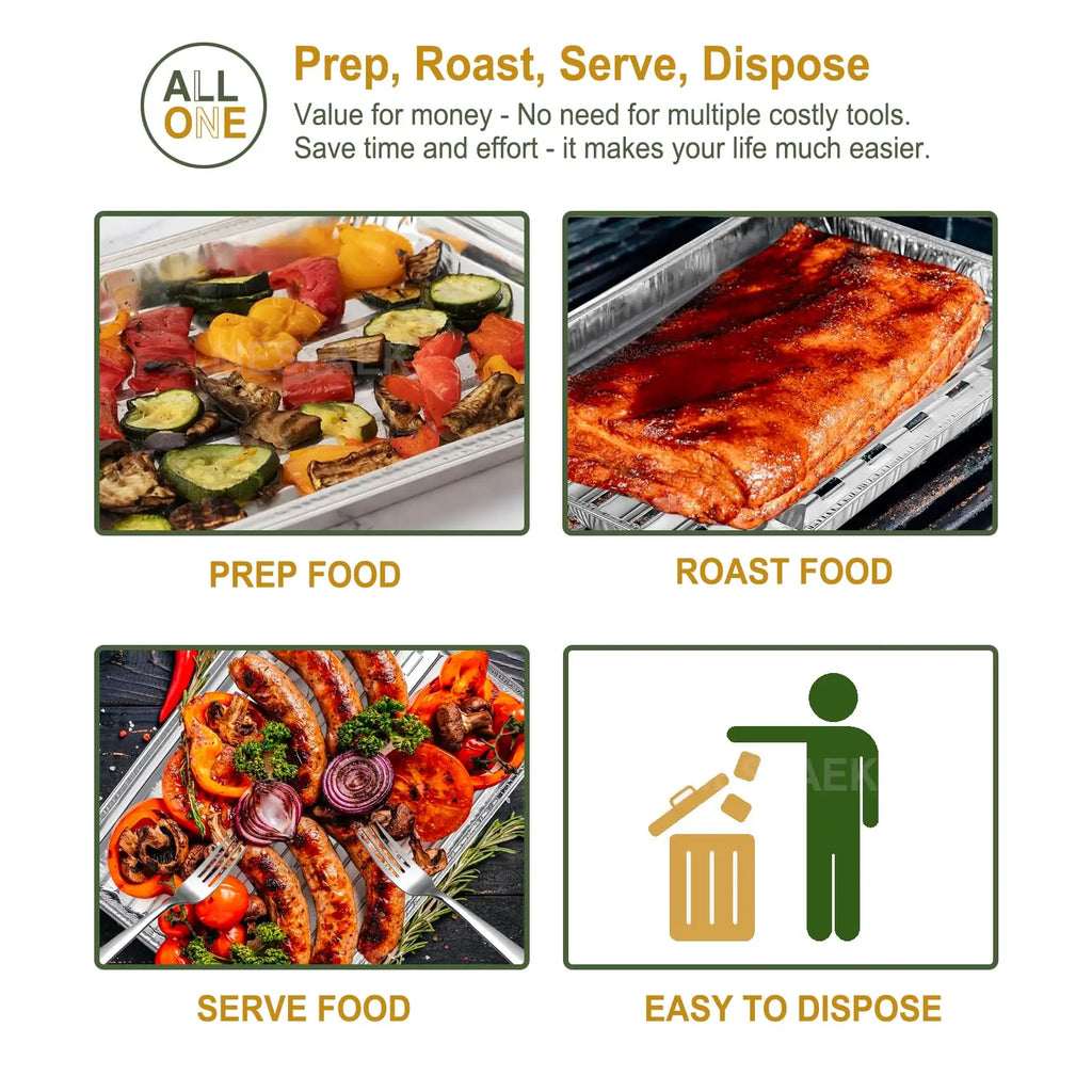 5/10-Pack 33x23cm Food-Grade Aluminum Foil Disposable BBQ Trays, Perforated for Meat Veg Seafood, Easy Outdoor Grilling Cleanup