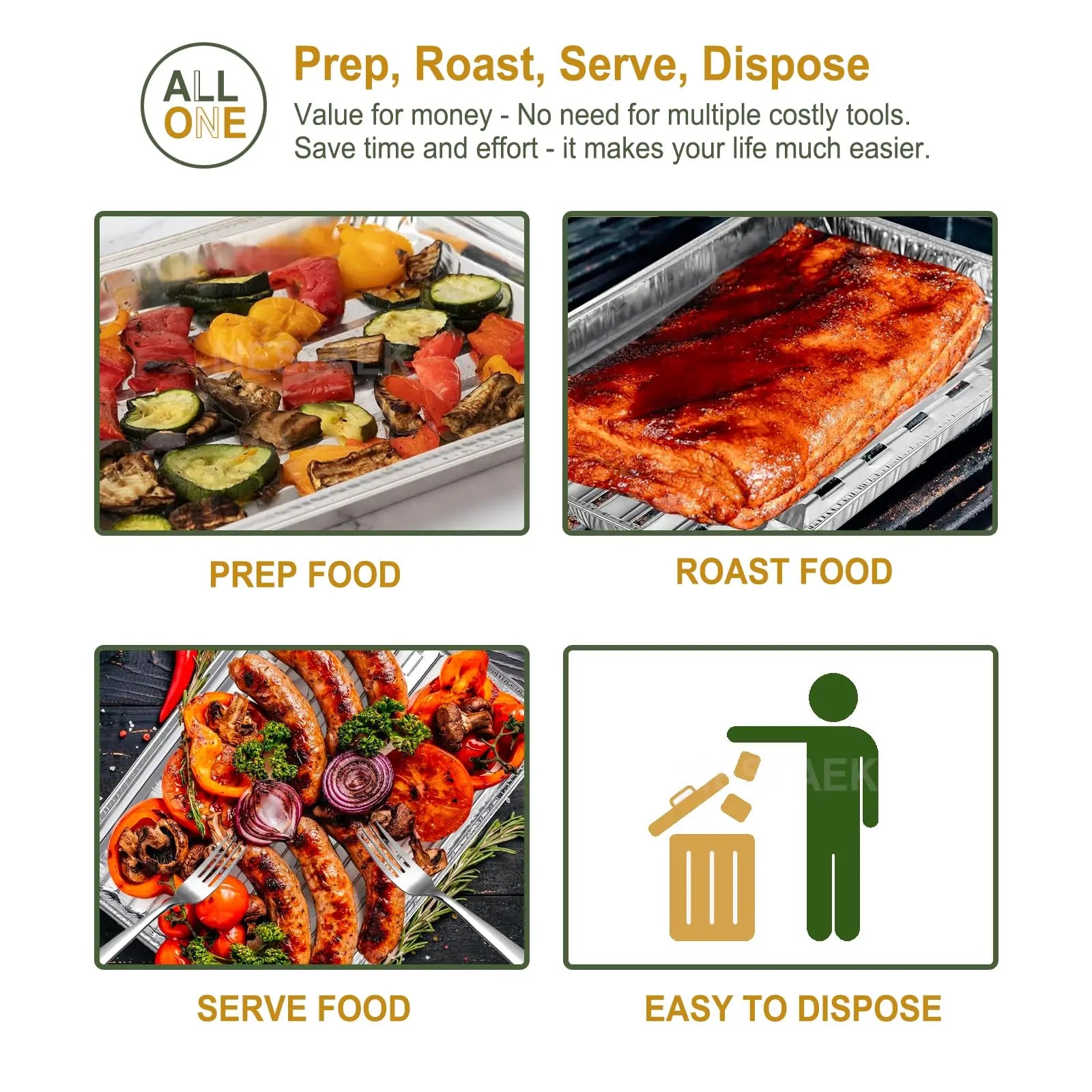 5/10-Pack 33x23cm Food-Grade Aluminum Foil Disposable BBQ Trays, Perforated for Meat Veg Seafood, Easy Outdoor Grilling Cleanup