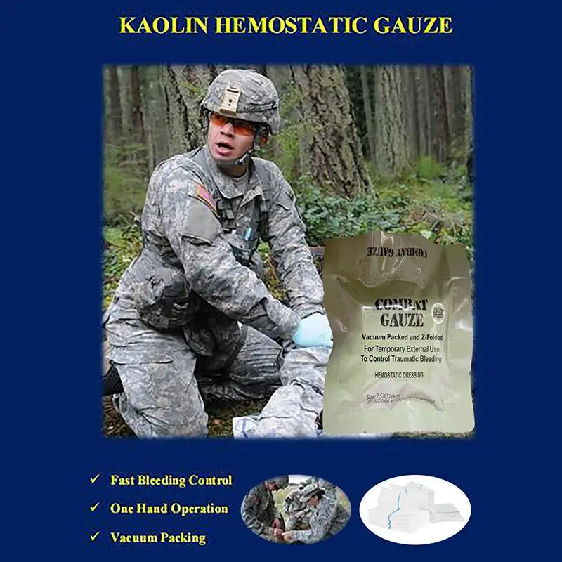 New Kaolin Gauze  Hemostatic  Emergency Trauma Z-Fold Soluble For Ifak Tactical Military First Aid Kit  Wound Dressing