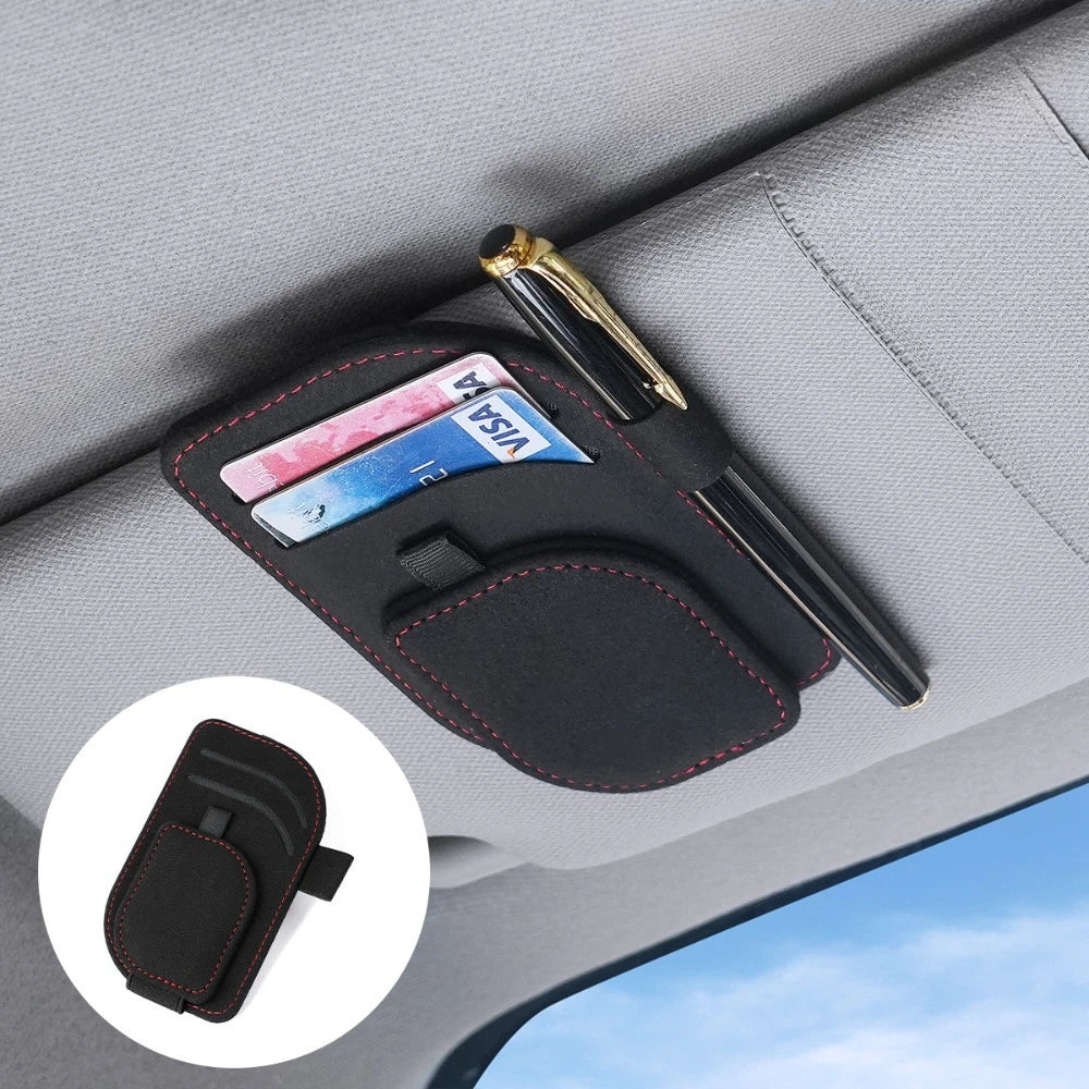 Magnetic Sunglasses Holder for Car Sun Visor, Leather Car Eyeglass Clip, Universal Auto Visor Glasses Hanger Ticket Card Holder