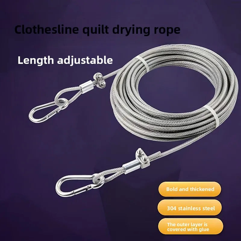 2/5/10m Thick Stainless Steel Clothesline, Waterproof Rustproof Rope for Balcony Curtain & Quilt Drying