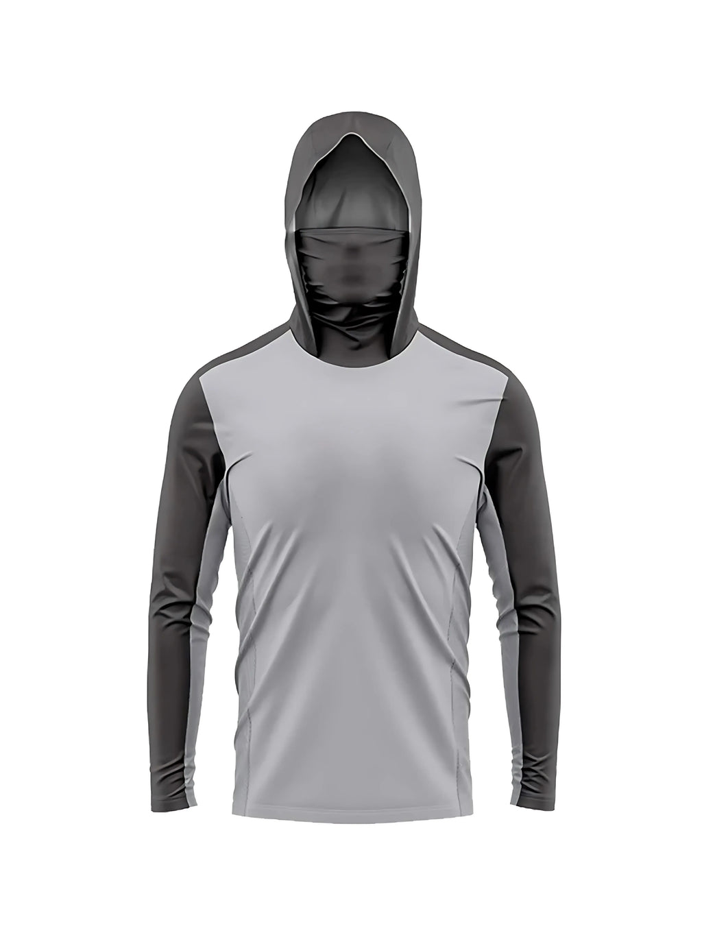 Men's long-sleeved T-shirt with sun protection hooded jacket protective mask one-piece outdoor long-sleeved cap shirt