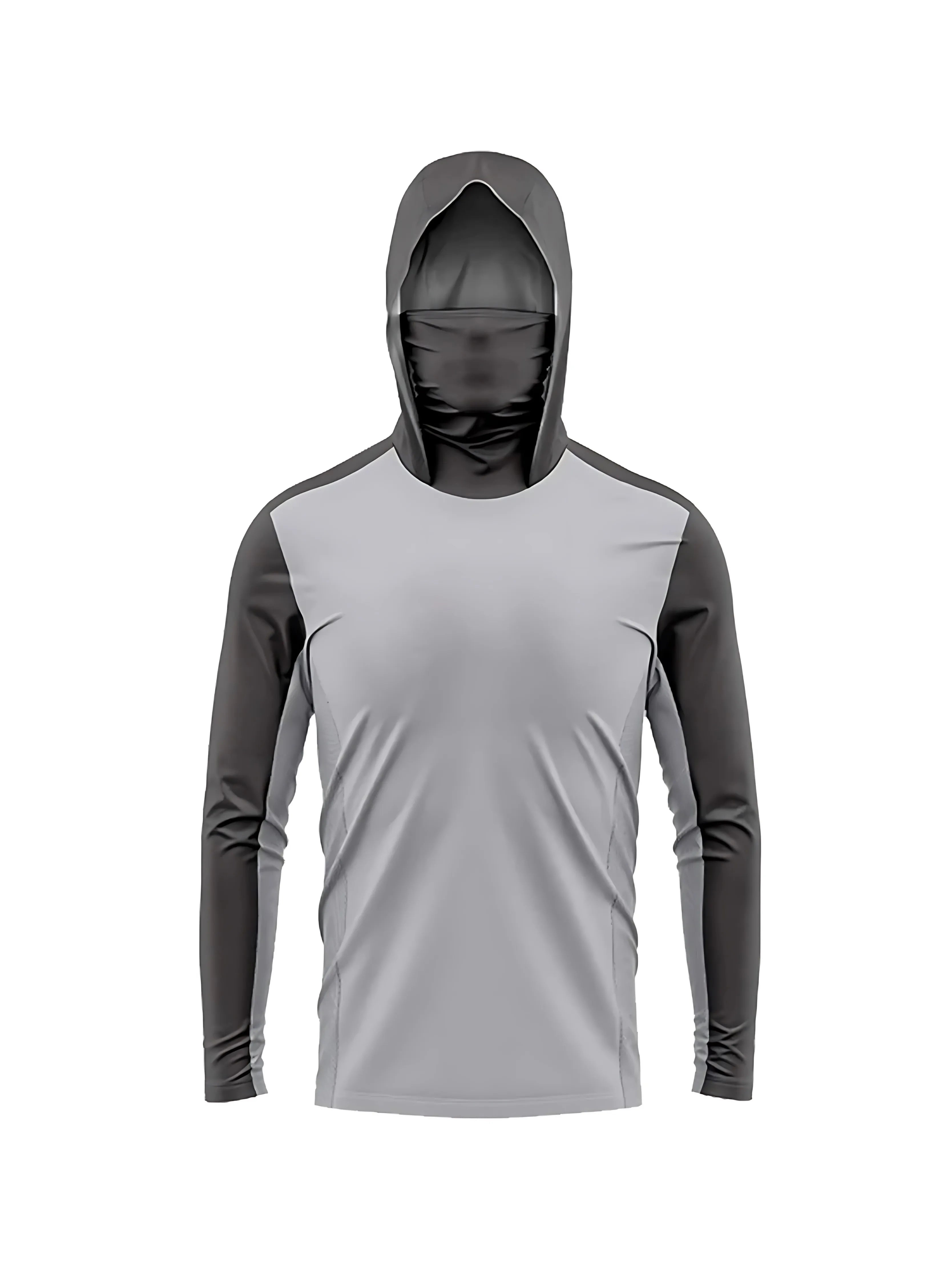 Men's long-sleeved T-shirt with sun protection hooded jacket protective mask one-piece outdoor long-sleeved cap shirt