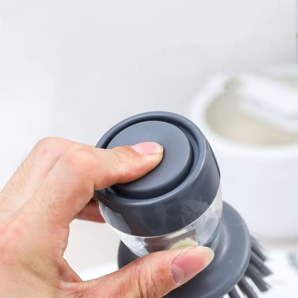 Upright Liquid Adding Pot Washing Brush Detachable Replaceable Brush Head Soap Dispensing Dish Washing Brush Grey