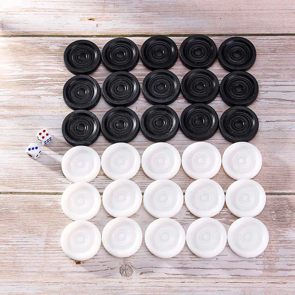 30pcs Wear-resistant Plastic Pieces Checkers Backgammon Chess Pieces with 2 Dice Board Game Adults Kids  for Home