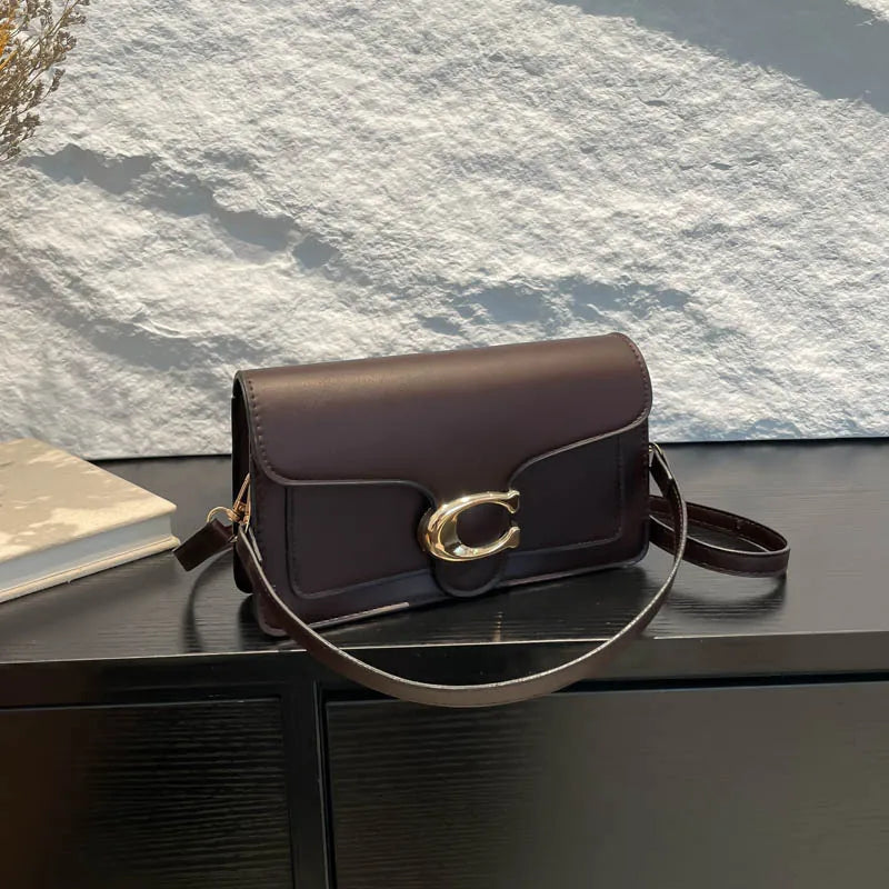 Logo Flap Envelope Bag Minimalist Leather Crossbody Bag for Women Work Evening Shoulder Purse with Adjustable Strap Bags