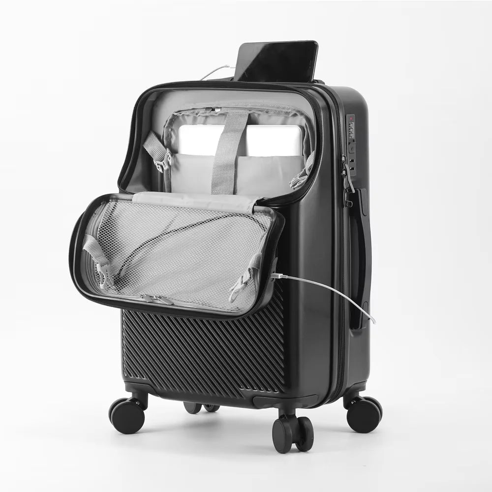 Bunnyfly Stylish Business Suitcase Luggage 20-inch Compact Lightweight Carry-on with Cup Holder for Travel