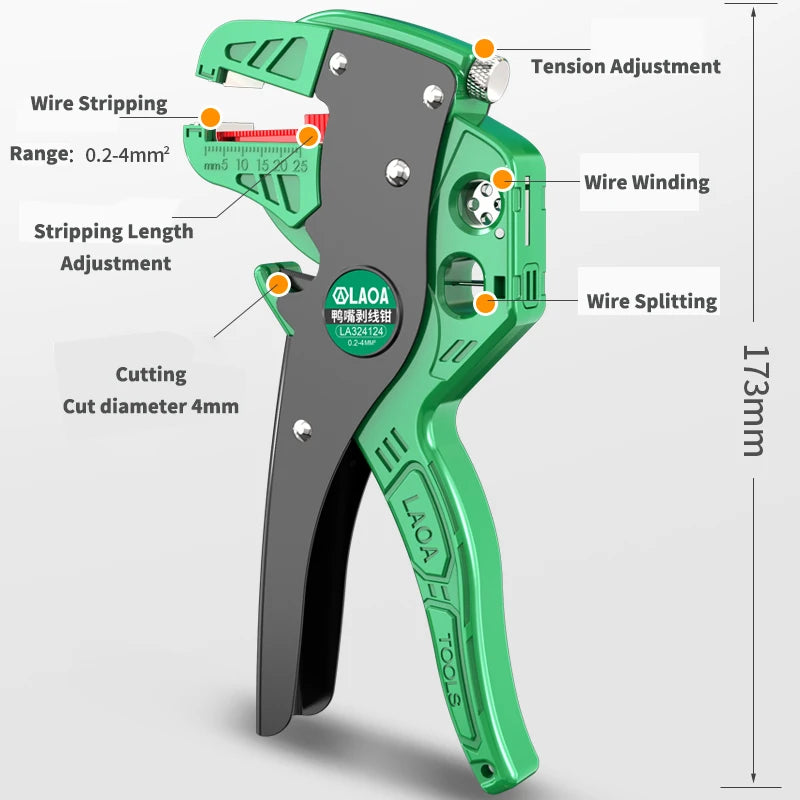 LAOA 4 in 1 Wire Stripping Pliers Cable Cutting Nippers Adjustable Electrician Pliers Multifunctional Wire Stripper Strip Tool