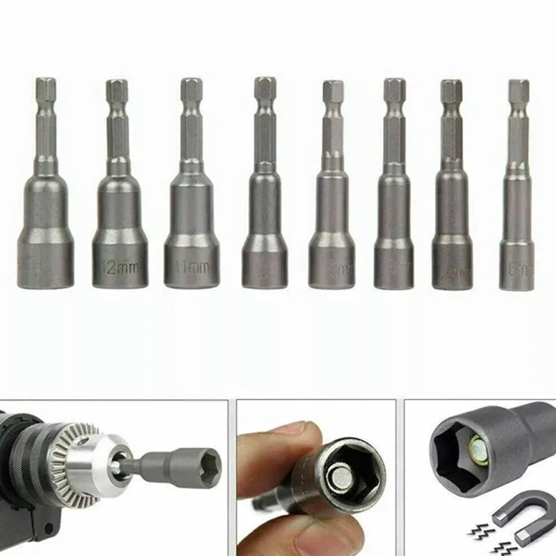 Hongtu 1Pcs Magnetic Hex Socket Driver - Chromium-Vanadium Steel, Hex Shank, Impact-Ready, 6~23mm Nut Socket Wrench Bit
