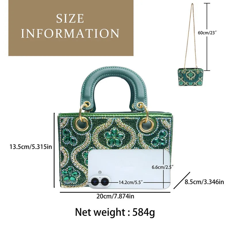 2025 Vintage Designer Crystal Evening Clutch Bag Women's Crossbody Bag Luxury Rhinestone Handbags Lady Wedding Party Tote Bag