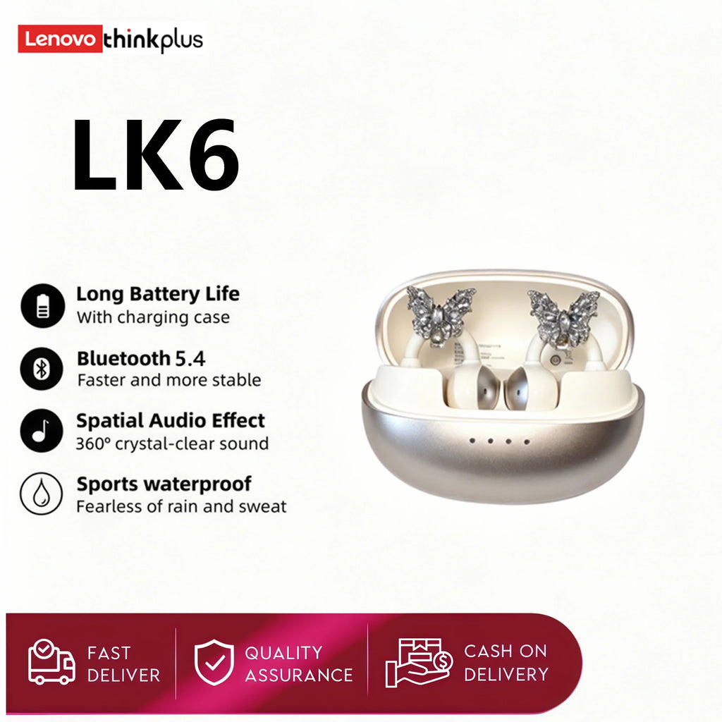 Original Lenovo LK6 Wireless Bluetooth Sports Earphones Ear Clip HD Stereo Headsets HIFI Music Noise Reduction Gaming Earbuds