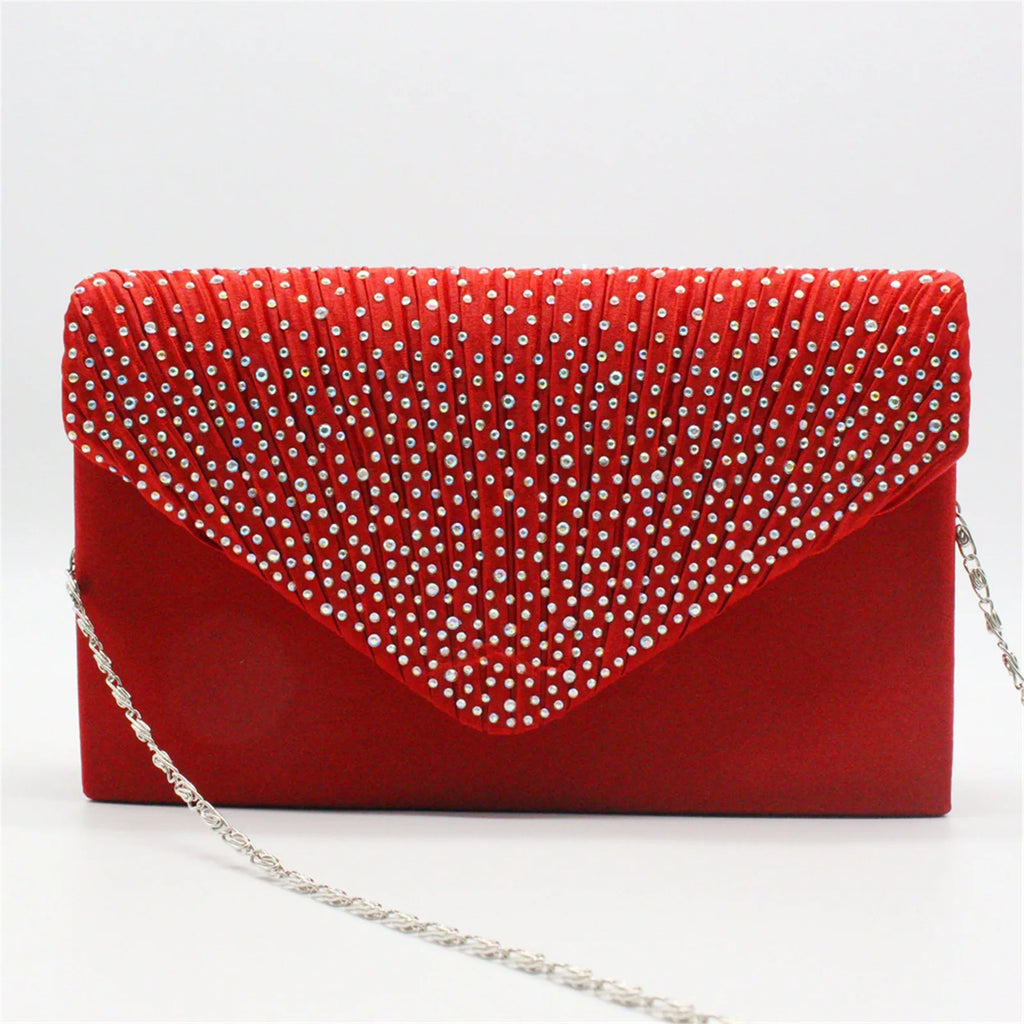 Women's Fashion Elegant Ribbon Diamond Clutch Evening Prom Handbag Light Luxury Single Room Bag For Party Wedding Nightclub