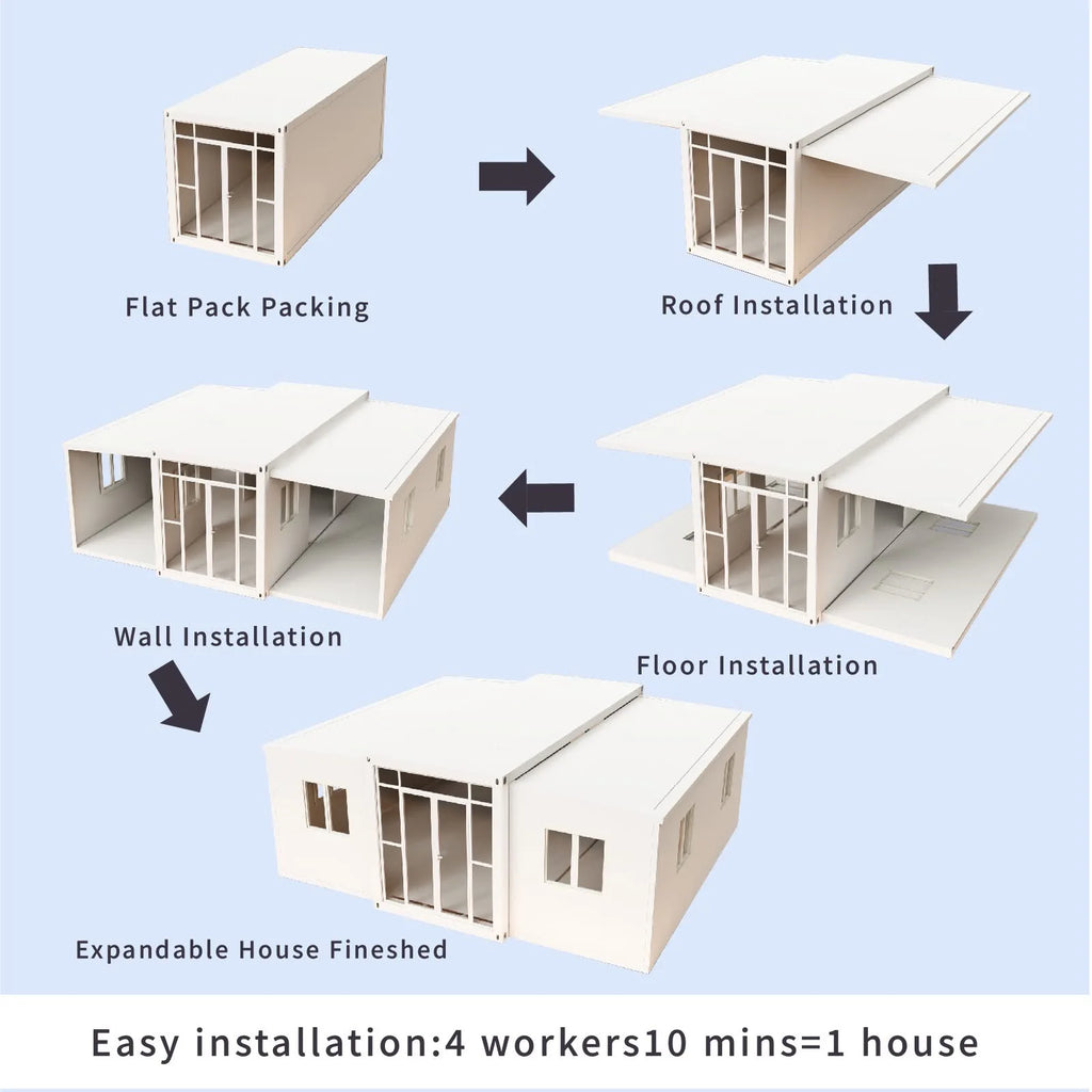 3 Bedrooms Expandable Container House 2 Story Fold Up Portable Office Prefab Modular Waterproof Eco-Friendly Modern Design