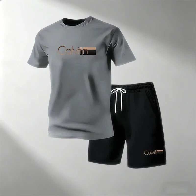2026 Summer Men Streetwear Two Piece Set O Neck T Shirt Sports Shorts Quick Dry Fitness Running Outfit Fashion Casual Tracksuit
