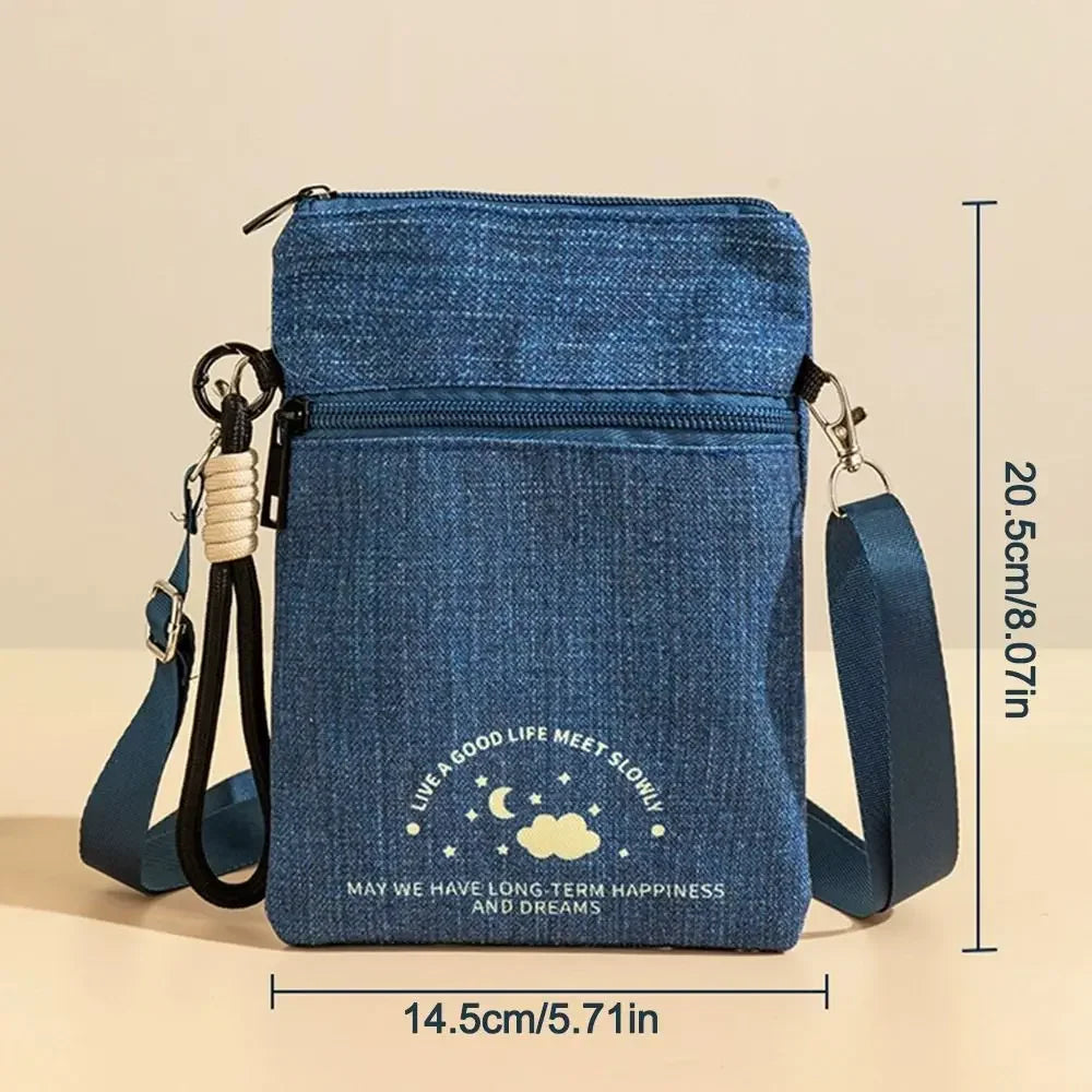Portable Oxford Cloth Mobile Phone Bag Cartoon Multiple Compartments Shoulder Bag Adjustable Crossbody Bag Travel