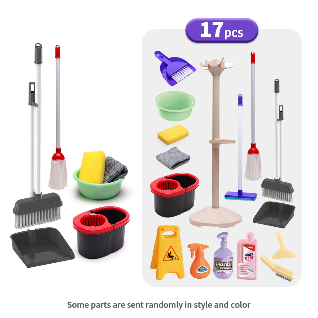 Kids Real Suction Cleaning Play Set with Storage Rack - 3-in-1 Electric Vacuum Cleaner & Pretend Cleaning Tools for Toddlers