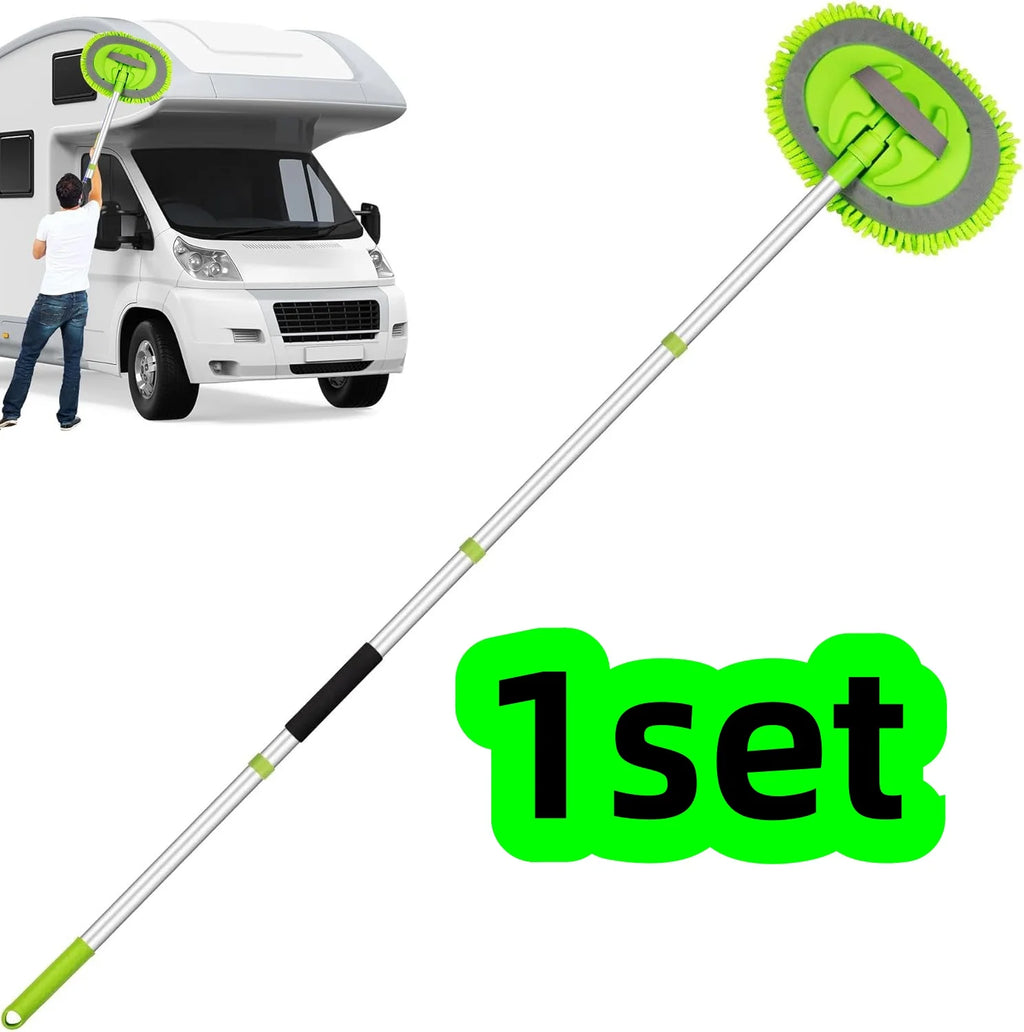 1 Set of Green Car Wash Mop with Attachable Brush Head, Extra-Long Car Cleaning Mop, Chenille 4-Section Detachable Mop, Also Suitable for Household Cleaning, Multifunctional Cleaning Mop