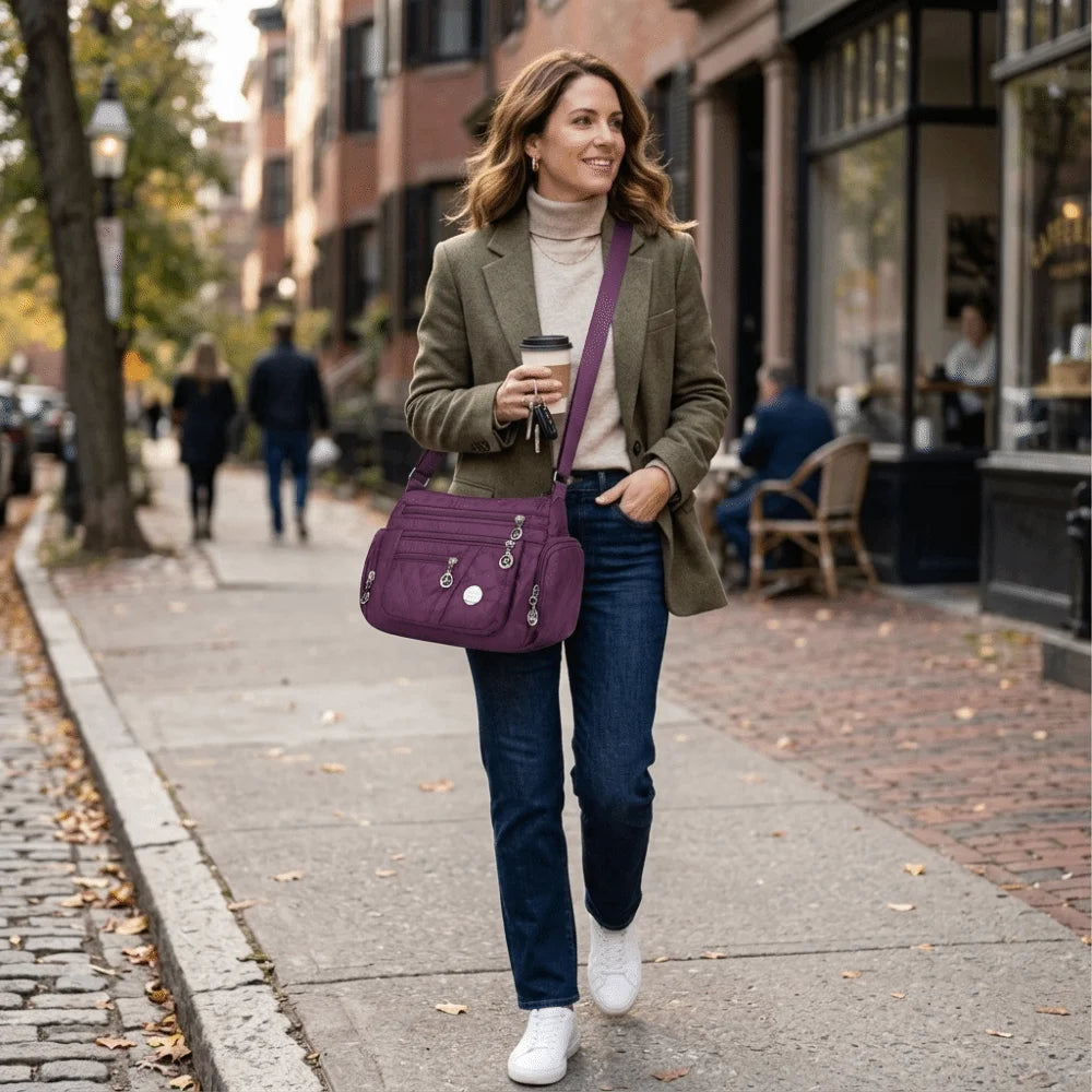 Square Shape Crossbody Bag Oxford Zipper Closure Shoulder Bag Multi-layer Large Capacity Middle-aged Mother's Bag Daily Use