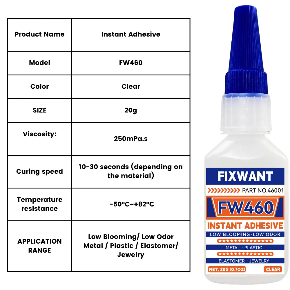 Instant Adhesive FW401/ 403/ 406/ 454/ 460/ 480/ 495/ 496/ 498/ 609 Super Glue Extra Strong Multi-purpose Cyanoacrylate