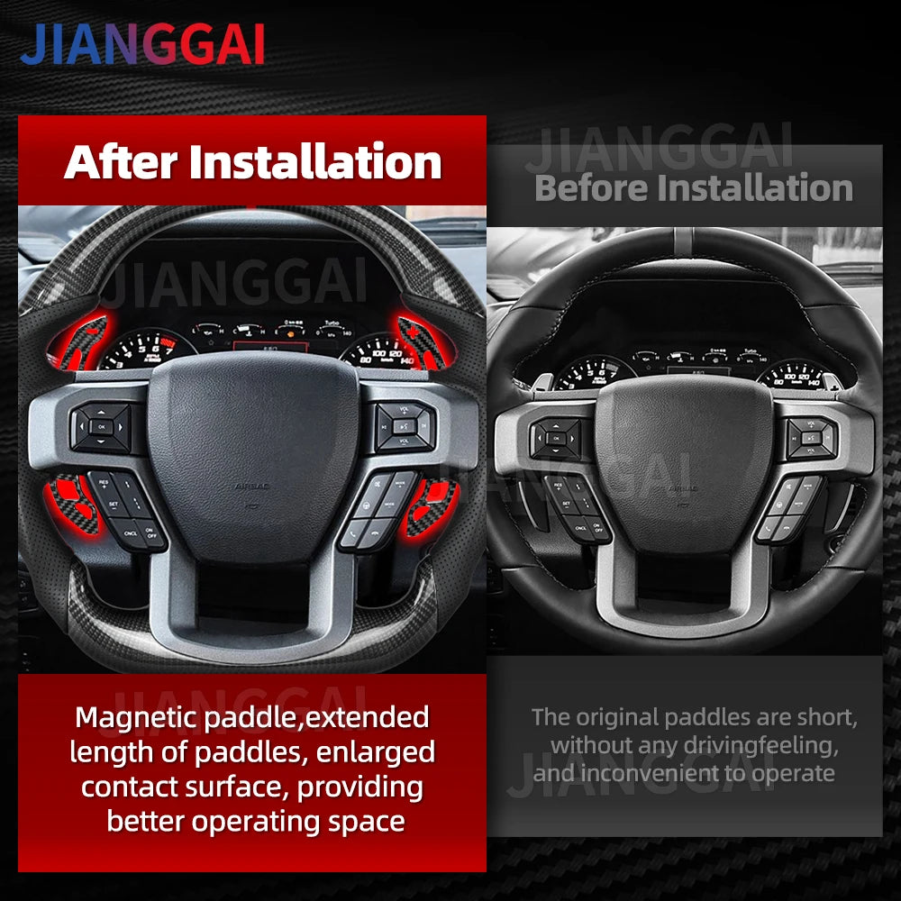 Magnetic Carbon Fiber Steering Wheel Paddle Shifters Extension for Ford F150 F-150 Raptor 2015-2025 Shifter Extended Accessories