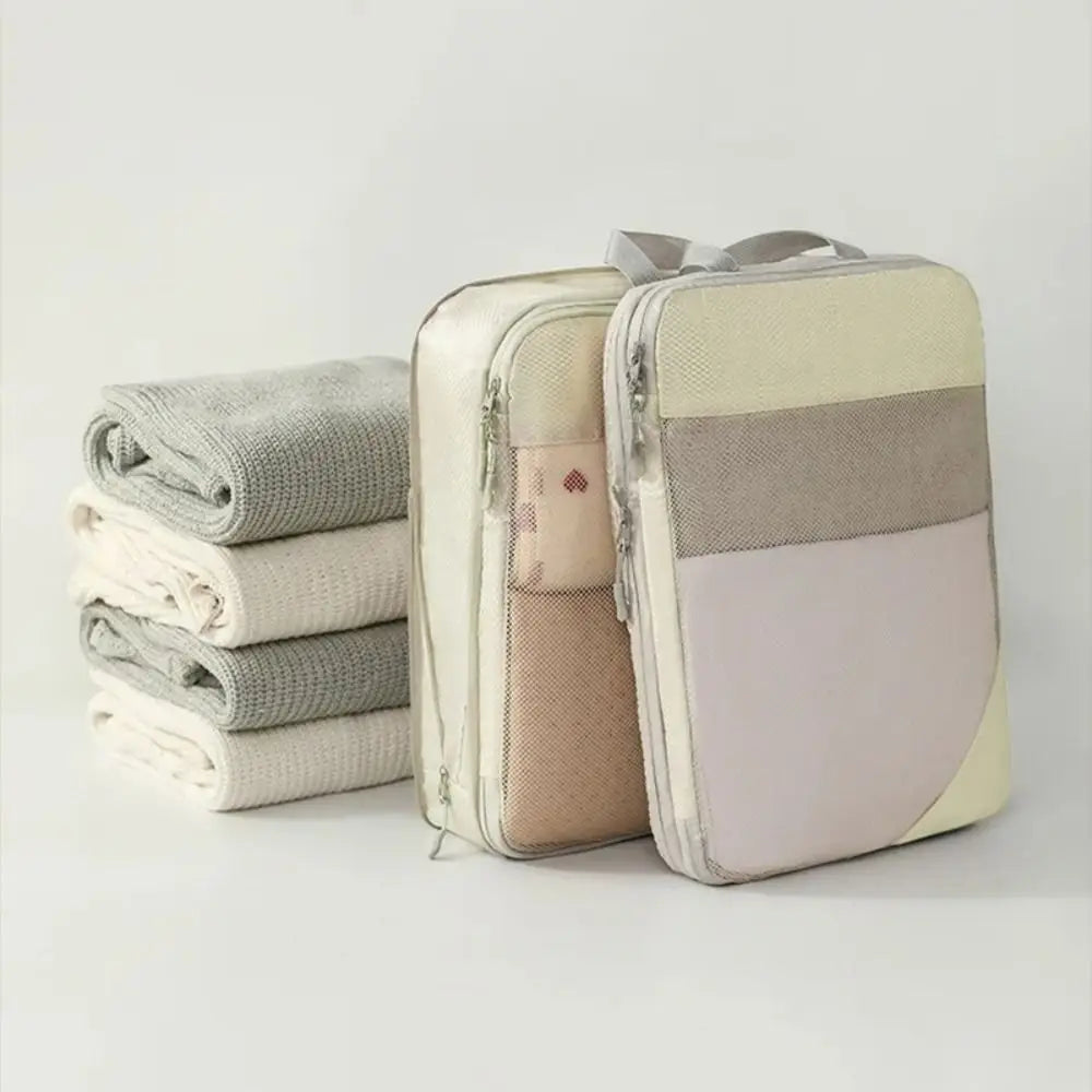 Folding Compression Packing Cubes Mesh Travel Accessories Expandable Packing Organizers Lightweight Luggage Storage Cases