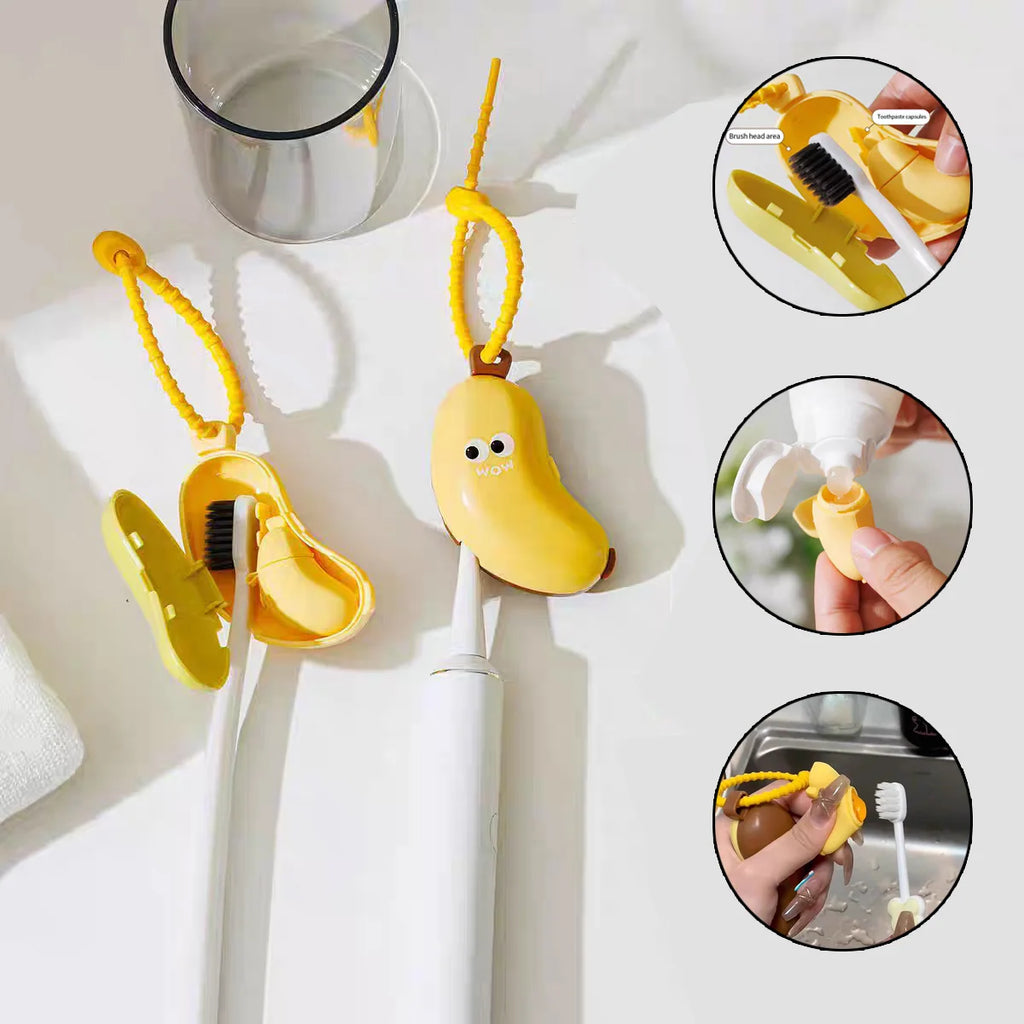 Compact Banana Toothbrush with Protective Cap and Toothpaste Storage Travel Essential Convenient Dental Care Accessory