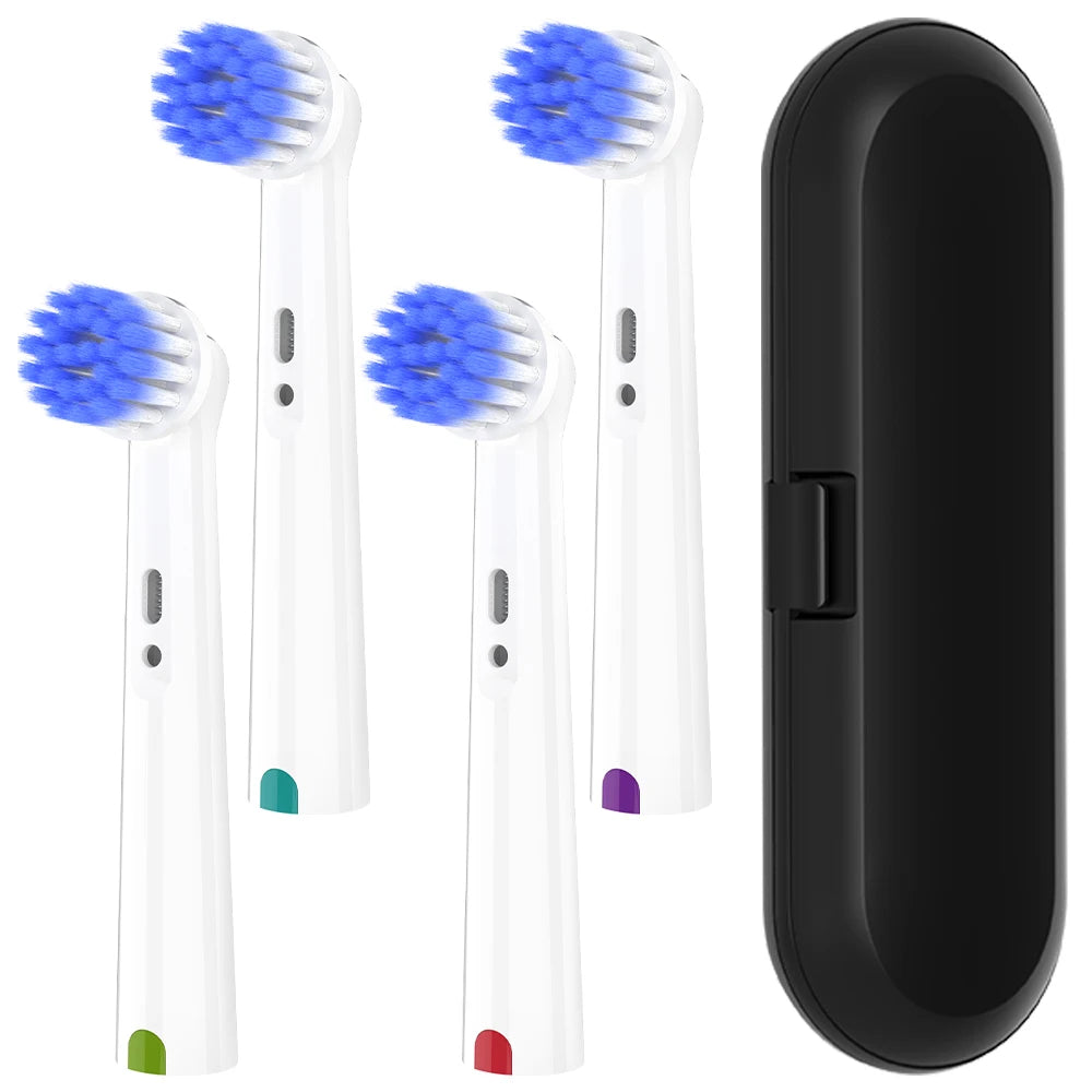 Electric Toothbrush Travel Container and 4x Ultra Soft Replacement Brush Heads, Compatible with Oral B Electric Toothbrush