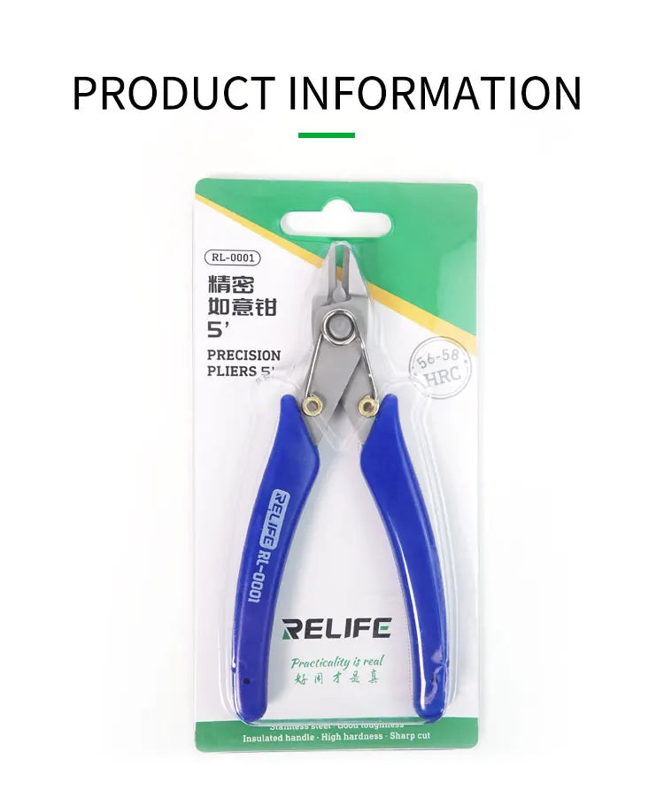 RELIFE RL-0001 Precision Cutting Pliers 5'' inch High Hardness Stainless Steel Sharp Toughness Diagonal Electronic Cable Pliers