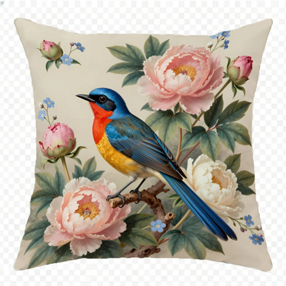 Floral Bird Print Double-sided Printed pillow cover Short plush Suitable living rooms bedrooms sofas throw cushion cover