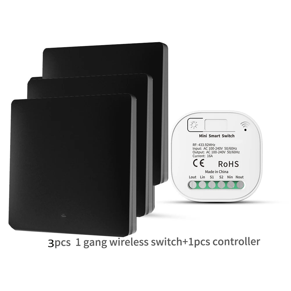 RF433 Self-Powered Wireless Light Switch, Kinetic No Battery,16A Relay, Retrofitting Easy Installation for Home Garage Garden