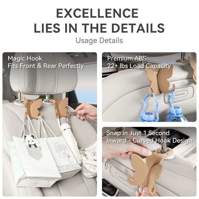 Multi-Functional Butterfly Knot Car Seatback Hook Hidden Car Interior Seat Hook for Vehicle Items Hanging
