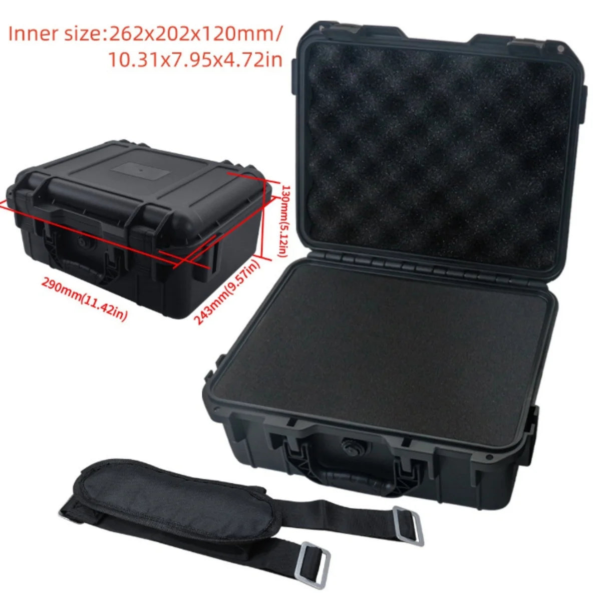 Equipment Hard Case with Pre-cut Sponge and Single Crossbody Strap, for Camera Photography Safety Toolbox Portable Case Suitcase