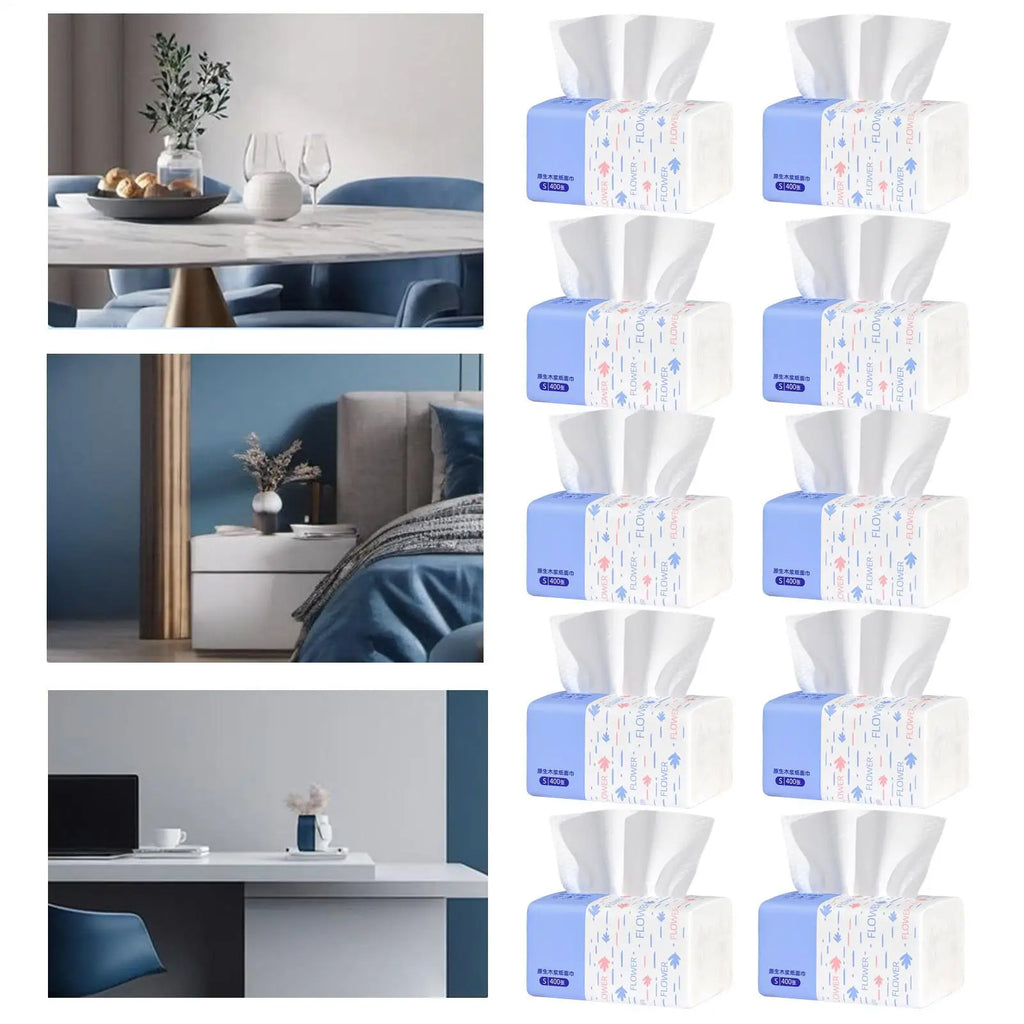 10 Packs 400 Paper Thickened Napkin S Size Household Paper Towel Comfortable Wood Facial Tissue Toilet Paper for Car Home Office