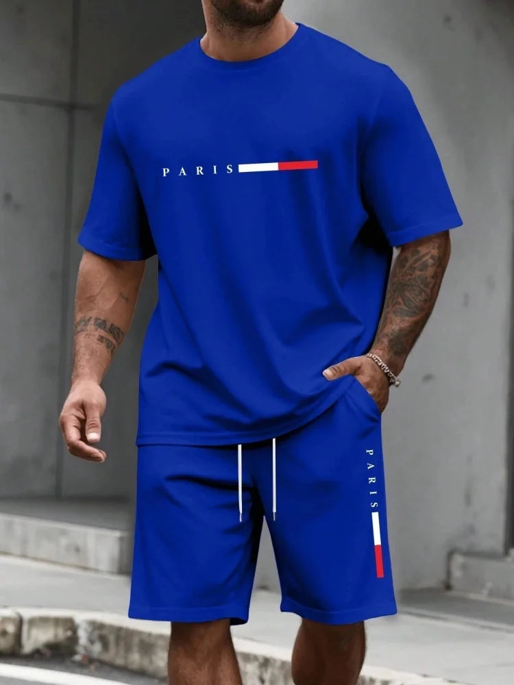 Men's Tracksuit 2 Piece O-neck Short Sleeve Shirt Shorts Set Men's Running Suit Plus Size T shirts Man Clothing Summer T-shirt