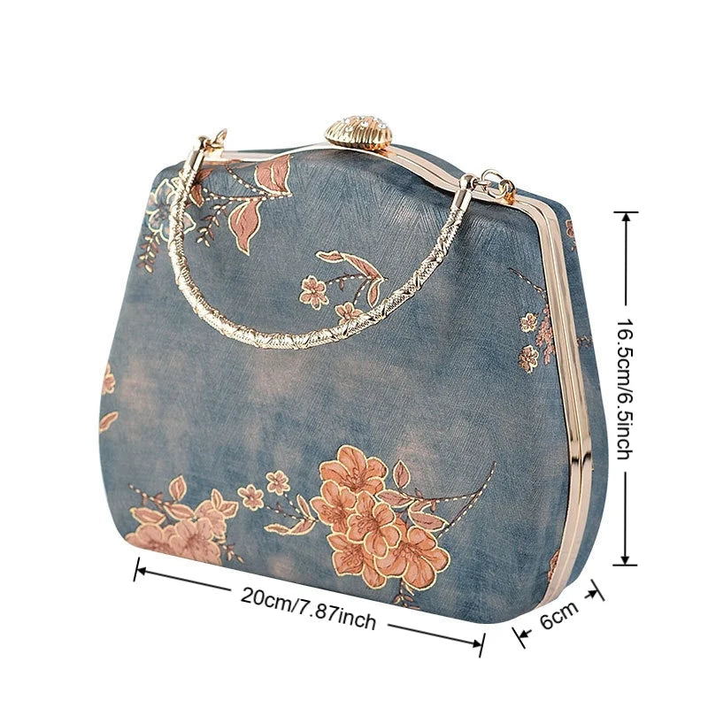 Fashion Women Embroidery Evening Bags Silk Clutch Purse for Bride Chain Shoulder Laides Case Top Handle Wedding Party Handbag