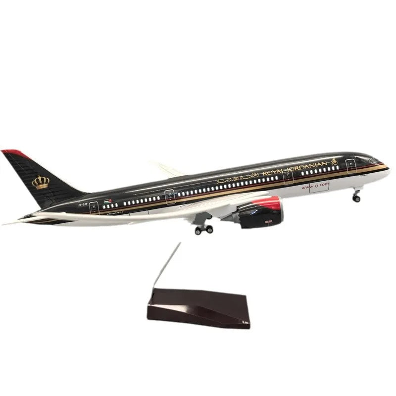 47cm 1:130 Scale Plane Model Toy Royal Jordanian B787 Airways Diecast Airplane Kit Resin Collectible Aircraft Toy With LED Base