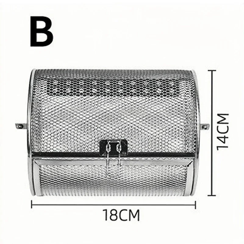 Stainless Steel Rotisserie Basket Rotisserie Grill Roaster Drum Oven Rotary Baking Cage for Peanut Dried Nut Coffee Beans BBQ