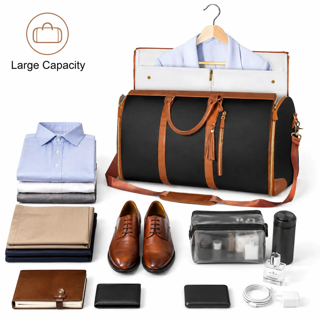 2 in 1 Convertible Garment Duffel Bag for Men Business Travel Suit Bag Large Capacity Weekend Overnight Bag with Shoulder Strap