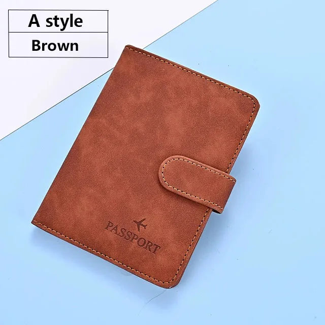 Soft PU Leather Multi Slot Passport Cover with Airplane Logo Snap Closure SIM Card Holder Travel ID Document Ticket Wallet