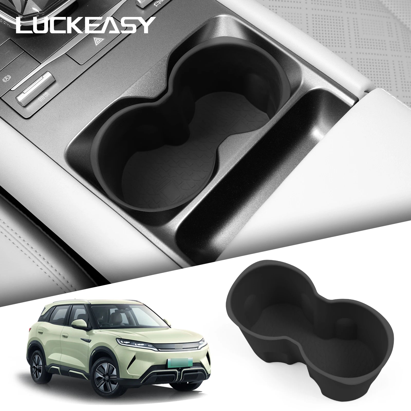 LUCKEASY for BYD Yuan Pro 2024 2025 Car Water Cup Holder Central Control Drinks Holder Silicone Storage Tray Accessories