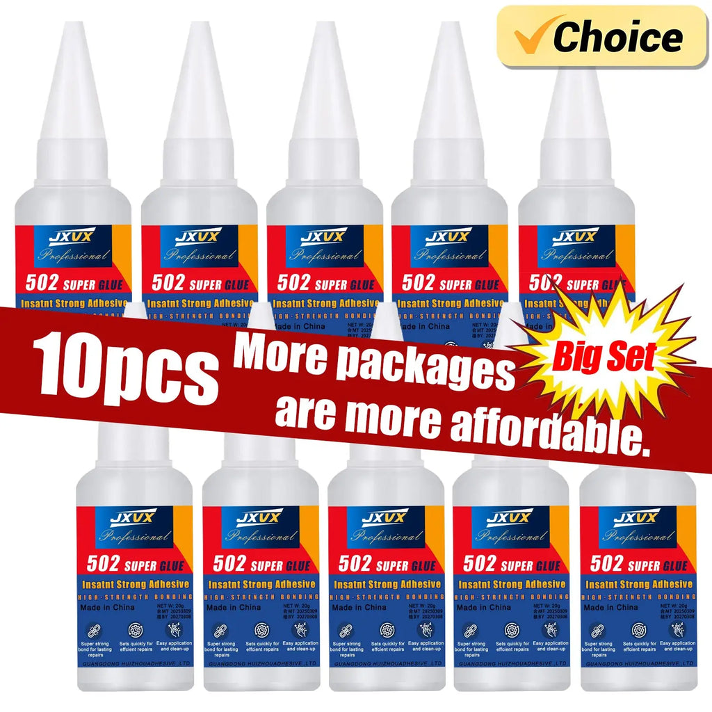 20g 502 Multi-Purpose Super Glue Instant Quick-drying Cyanoacrylate Waterproof Adhesive Leather Rubber Glass Wood Metal Strong Bond Liquid Glue Tool Includes precision dispenser 1-10pcs.