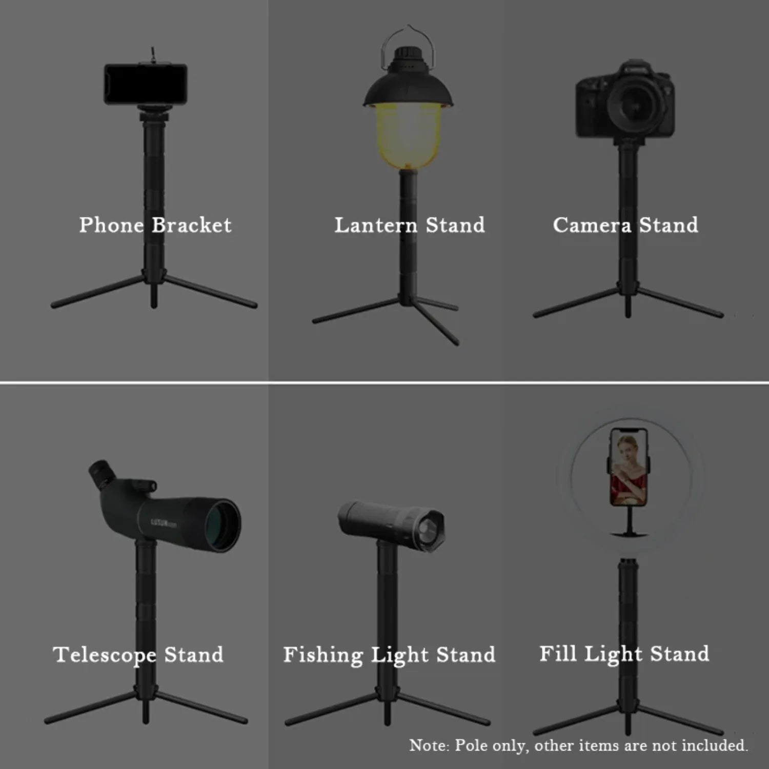 New Aluminum Lantern Stand Camping Lamp Pole Foldable Light Support Holder Lamp Bracket Camera Phone Tripod Stand For Picnic