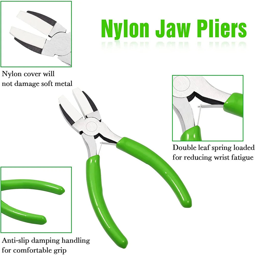 1 Packs Nylon Nose Pliers Double Nylon Pliers Carbon Steel Jewelry Pliers DIY Tools for Beading, Looping, Shaping Wire, Jewelry