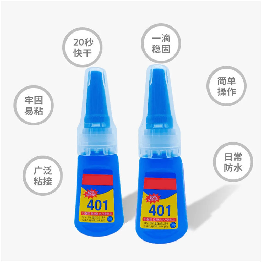 Super Stronger Glue 20ML 401 Glue Instant Fast Adhesive Bottle Multi-Purpose Fix Super Strong Liquid Colorless Adhesive Glue